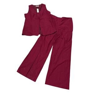 NWT Commense Women’s XL Red Two Piece Set Vest Trousers Office Contemporary